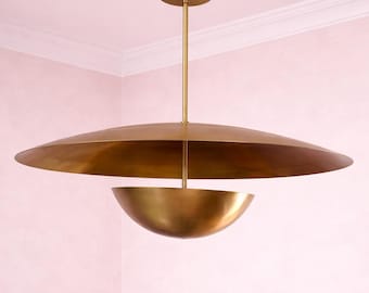 1950s Brass Dome Pendant 3 Light - Mid-Century Modern Hanging Fixture