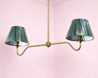 Mid-Century Modern Brass Chandelier with Fabric Shades
