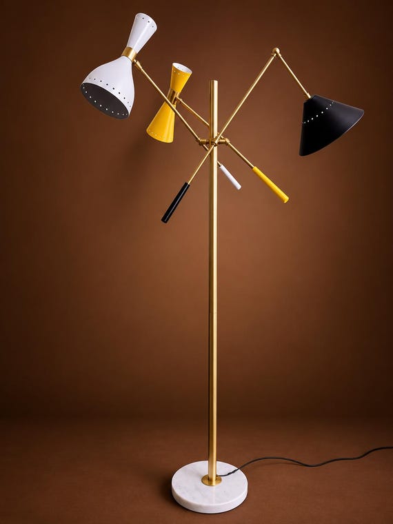 Mid Century Modern Brass Floor Lamp: 5-Light Italian Design
