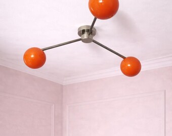 Mid Century Sputnik Chandelier: Brass Flush Mount Ceiling Light