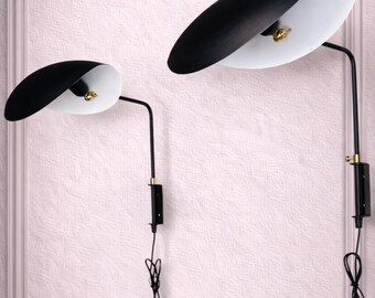Mid Century Modern Matte Black Wall Sconces: Italian Brass Lighting