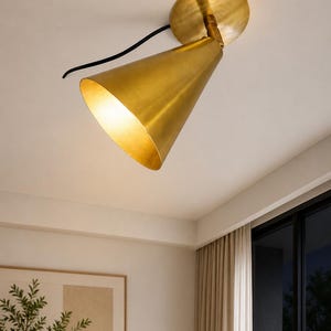 Handmade Brass Cone Ceiling Light - Mid Century Modern Spotlight