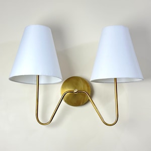 Handcrafted Double Shade Lamp Sconce – Mid Century Modern Raw Brass Wall Lamp