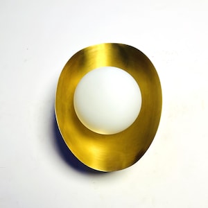 Modern Brass Dish Wall Lamp Curved Wall Light for Ambient Accent Lighting Italian wall Lamp Milky Glass Globe wall Sconce.