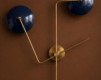 Handmade Modern Brass Wall Sconce | Enamel  2 Shade Adjustable Light