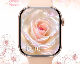 Elegant Rose Pearl Apple Watch Wallpaper: Minimal Floral Watch Face, Luxury Digital Download