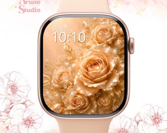 Champagne Gold Rose Apple Watch Wallpaper: Elegant Floral Watch Face, Luxury Digital Download