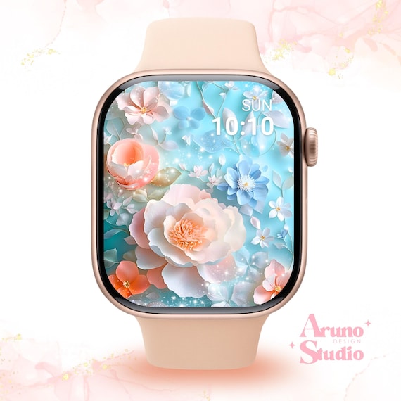 Pastel Floral Apple Watch Wallpaper: Soft Bloom Fantasy, Smart Watch Faces Digital Download