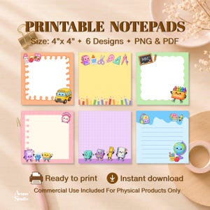 Pacote de Blocos de Notas para Volta às Aulas para Imprimir | Bloco de notas para professores | Papelaria Kawaii | Download Digital PNG PDF