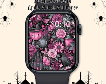Pink Halloween Apple Watch Wallpaper: Gothic Floral Watch Face, Dark Academia Decor Digital Download