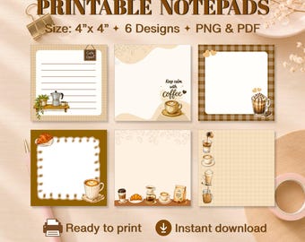 Coffee Notepad Printable Bundle | Cute Printable Stationery | Digital Memo Pad | Digital Download PNG PDF