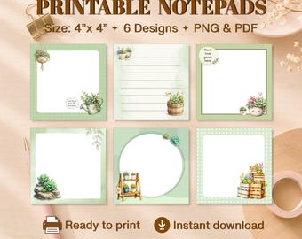 Succulent Notepad Printable | Plant Lover Memo Pad | Kawaii Stationery | Digital Download PNG PDF