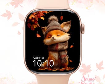 Autumn Fox Apple Watch Wallpaper: Cozy Fall Watch Face, Woodland Animal Digital Background
