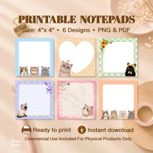 Notizblock-Set mit Katzenmotiven zum Ausdrucken | Geschenk für Katzenliebhaber | Kawaii-Schreibwaren | Digitaler Download (PNG/PDF)