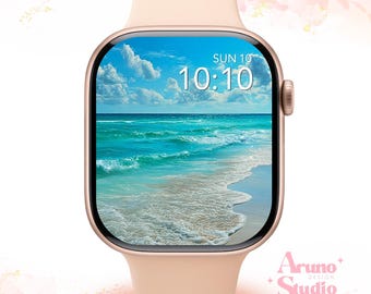 Sfondo per Apple Watch con onde oceaniche: quadrante estivo a tema costiero (download digitale)