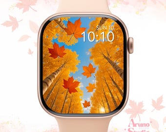 Golden Maple Forest Apple Watch Wallpaper: Cozy Fall Watch Face, Autumn Digital Download