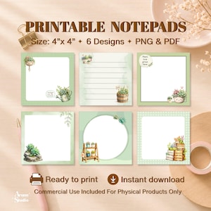 Blocco note stampabile con piante grasse / Blocco memo per amanti delle piante / Cancelleria Kawaii / Download digitale PNG PDF