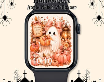Halloween Pumpkin Apple Watch Wallpaper: Sweet Ghost Watch Face, Spooky Season (Digital Download)