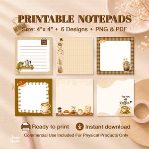 Kaffee-Notizblock-Set zum Ausdrucken | Hübscher Notizblock | Gemütliche Café-Schreibwaren | Digitaler Download (PNG/PDF)