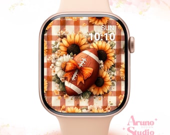 Fondo de pantalla de fútbol para Apple Watch: Girasoles florales, arte digital a cuadros (descarga instantánea)
