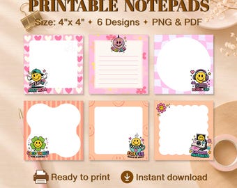Smiley Face Notepad Printable Bundle | Happy Memo Pad | Y2K Stationery | Digital Download PNG PDF
