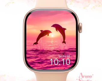 Dolphin Sunset Apple Watch Wallpaper: Ocean Summer Watch Face (Digital Download)