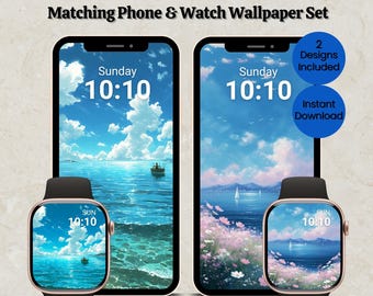 Coastal Summer Digital Wallpaper Bundle: Apple Watch Faces, iPhone Backgrounds, Matching Set (2 designs)