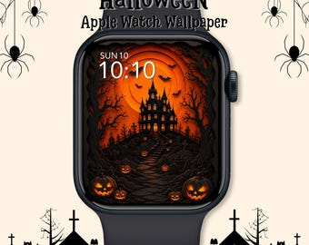 Haunted House Apple Watch Wallpaper: Vintage Halloween Watch Face, Gothic Digital Download