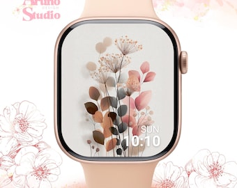 Fondo de pantalla botánico neutro para Apple Watch: esfera floral minimalista, descarga digital.