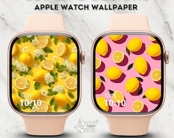 Fondo de pantalla de limón cítrico para Apple Watch: Conjunto de 2 diseños, fondo digital de frutas de verano