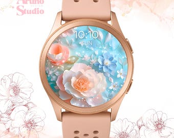Fondo de pantalla floral pastel para Samsung Galaxy Watch: esfera de reloj con flores de primavera, descarga digital caprichosa