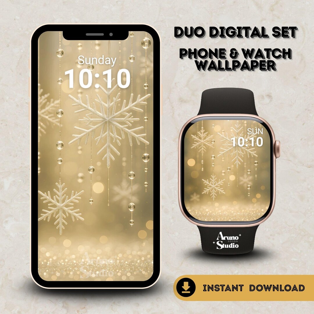 Glitter Snowflake Wallpaper Set: Christmas Apple Watch & iPhone