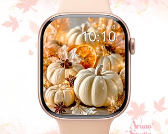 Elegant White Pumpkin Apple Watch Wallpaper: Cozy Fall Watch Face, Autumn Background (Digital Download)