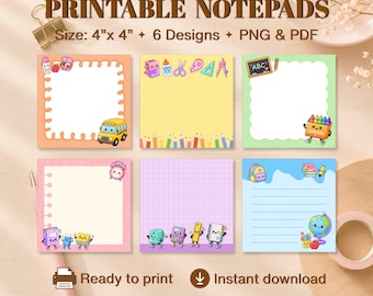 Back To School Notepad Printable Bundle | Teacher memo pad | Kawaii Stationery | Digital Download PNG PDF