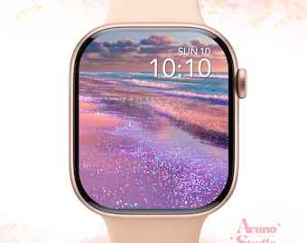 Beach Sunset Apple Watch Wallpaper: Glitter Watch Face, Coastal Art (Digital Download)
