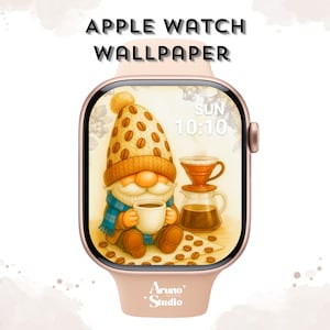 Gnome Barista Apple Watch Wallpaper: Cozy Coffee Shop Design Face Background (Digital Download)