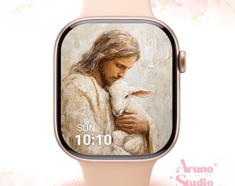 Fondo de pantalla del Buen Pastor para Apple Watch: Esfera de reloj cristiana, pintura al óleo religiosa (descarga digital)