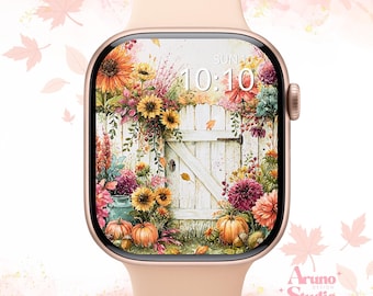 Fall Floral Apple Watch Wallpaper: Rustic Pumpkin Garden Watch Face Background (Digital Download)