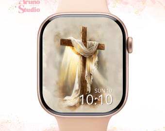 Wooden Cross Apple Watch Wallpaper: Christian Watch Face, Faith Digital Download