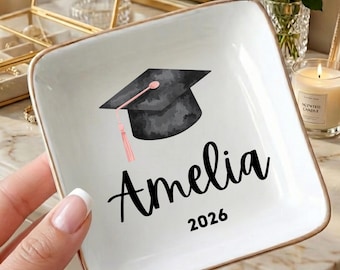 Plato para anillos de graduación personalizado, Clase 2026, Plato para joyas, Regalos personalizados, Regalo para amiga, Regalo de graduación para ella, Estudiante de último año de 2026