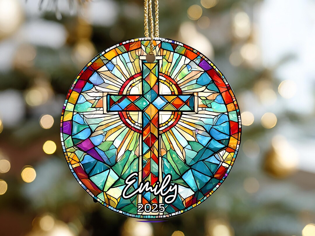 Personalized Stained Glass Christmas Ornament 2025, Custom Name Holiday ...