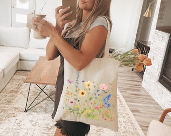 Vintage Wildflowers Tote Bag, Aesthetic Tote Bag, Floral Gift For Her, Wildflower Tote Bag, Floral Tote Bag, Floral Tote Bag, Gift For Her.