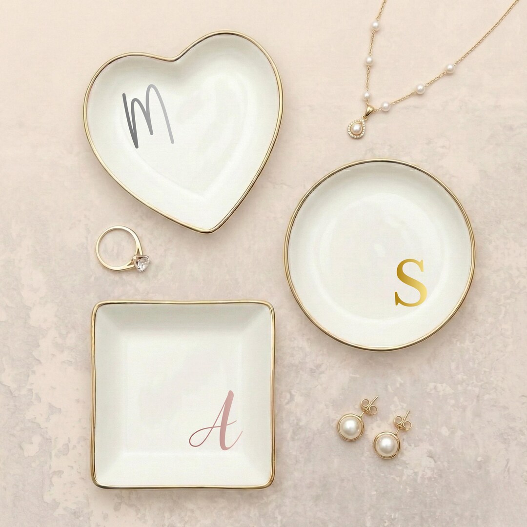 Personalized Initial Ring Dish, Ceramic Jewelry Tray, Custom Name ...