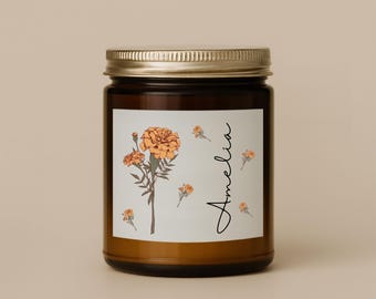 Personalized Birth Flower Candle, Birthday Gift, Coquette Birth Flower, Custom Fragrant Jar Candle Gift, Gift For Mom, Gift For Daughter