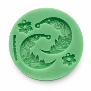 Winter Cottage Silicone Mold • Snowflake, Cabin Scene, Resin Jewelry