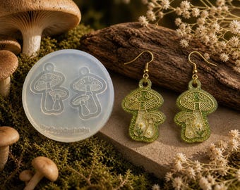 Mushroom Earring Silicone Mold | Woodland Floral Resin Jewelry Crafting (2.5 inch)
