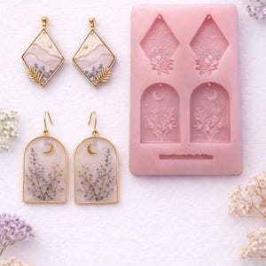 Botanisk måne- och diamantörhängesform | Silikonform för hartssmycken