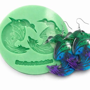 Celestial Dragon Moon-oorbelvorm • Fantasiesieraden, hars en uv-hars