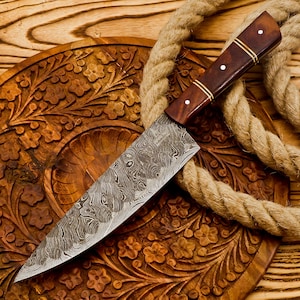 Handmade Damascus Steel Chef Knife, Full Tang Chef Knife, Rose Wood Handle Kitchen Knife, Personalized Anniversary Gift, Best Gift for Her