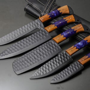Hand Forged D2 Steel Chef Knife Set: 5-Piece Kitchen & BBQ Knives with Leather Sheath